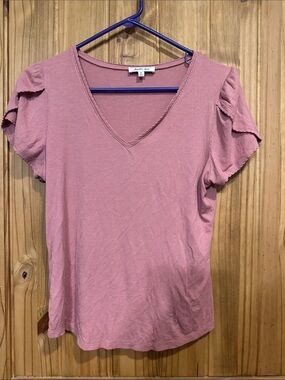 Another Love Dusty Rose V-Neck Ruffle Sleeve Tee